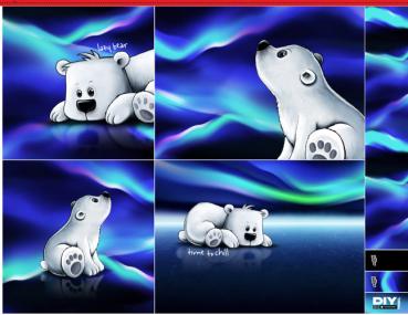 Samt Chenille Kissenpanel mit vier Eisbären im Nordlicht, Nachtblau